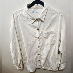 Hollister Cream Corduroy Button Front Cotton Oversized Shirt Size Medium